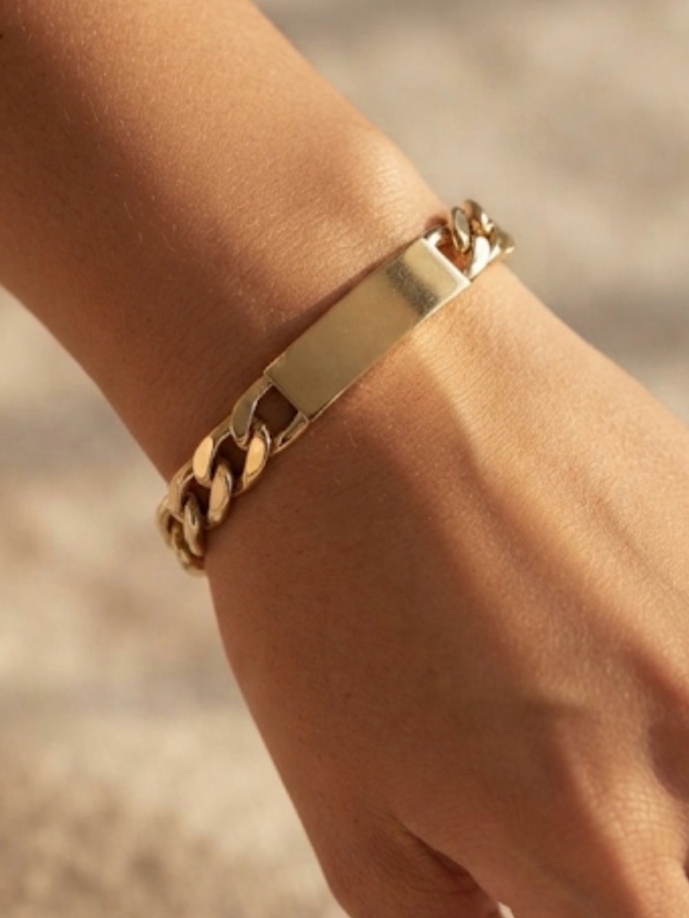 Gold Tone Curb Chain ID Bracelet